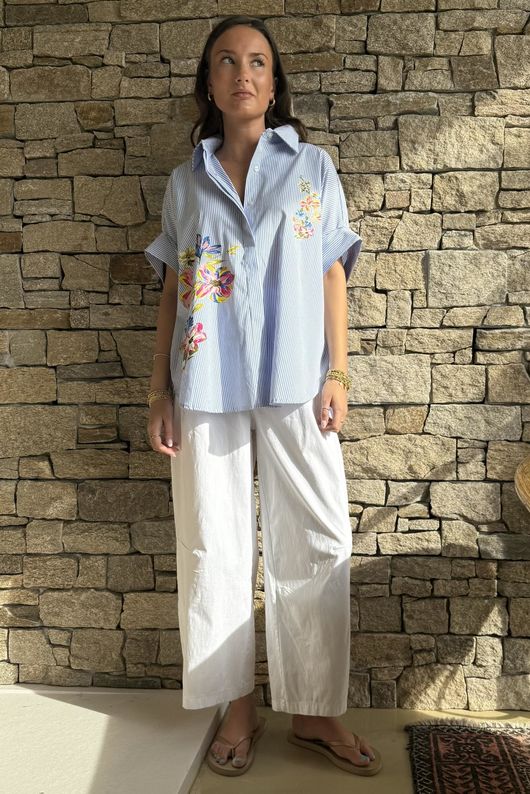 Zeta Otto Floral Bouquet Shirt Pinstripe 